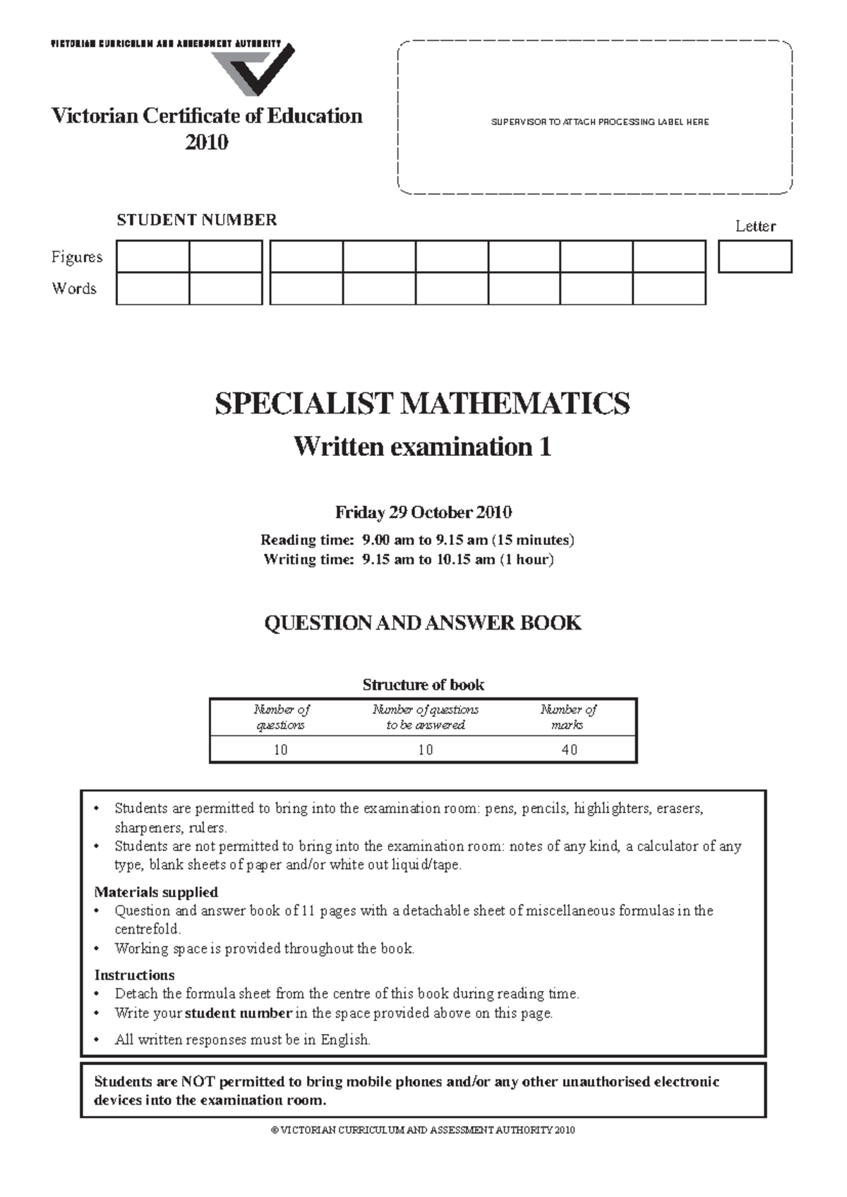 2010 specmath 1-w - It's not really for this subject - SPECIALIST ...