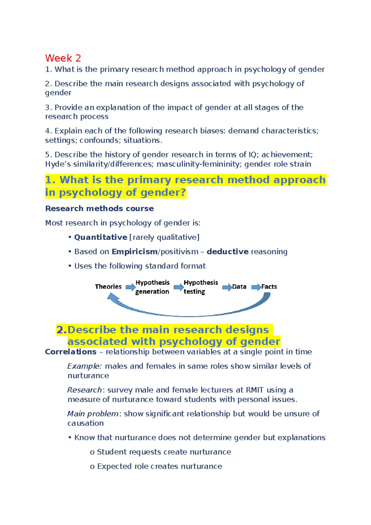 PSY307 - Week 2 Lecture Notes on Research Methods in Gender Psychology ...