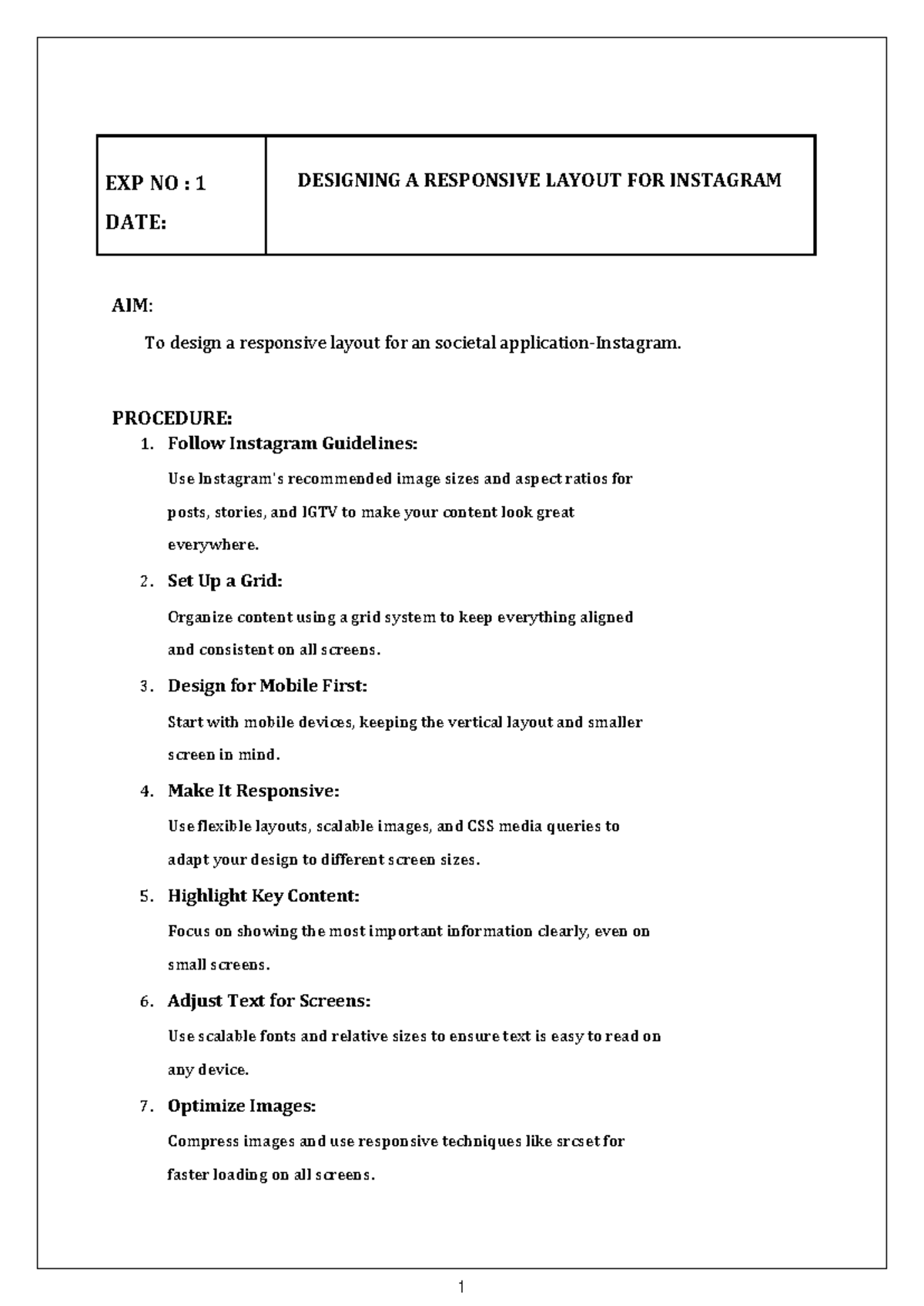 UI UX record - manual - AIM: To design a responsive layout for an ...