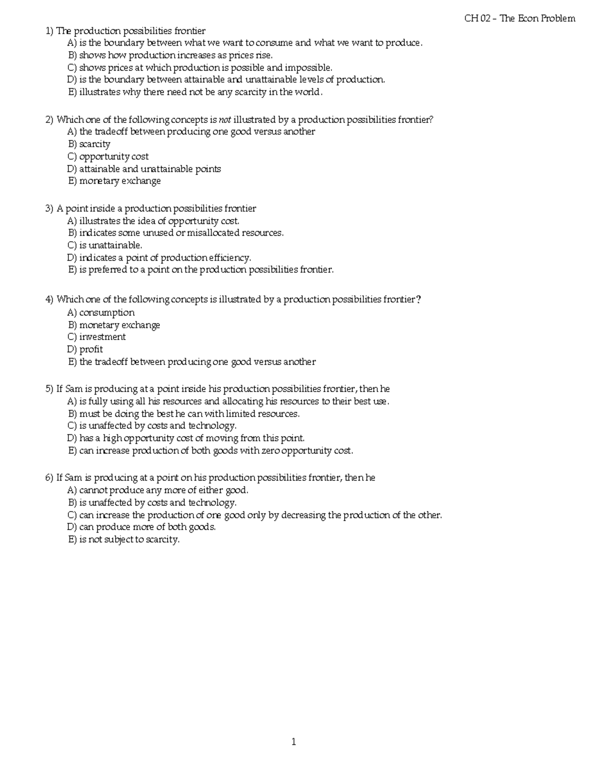 CH 02 The Econ Problem - economics notes for chp 2 - The production ...