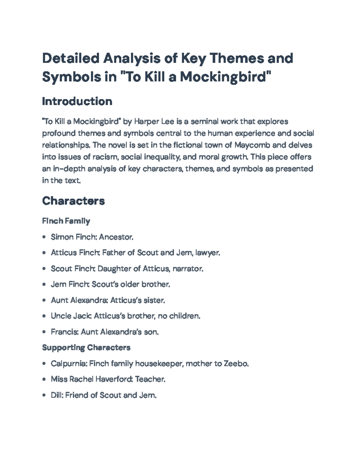 In-Depth Analysis of Themes & Symbols in "To Kill a Mockingbird" - Studocu