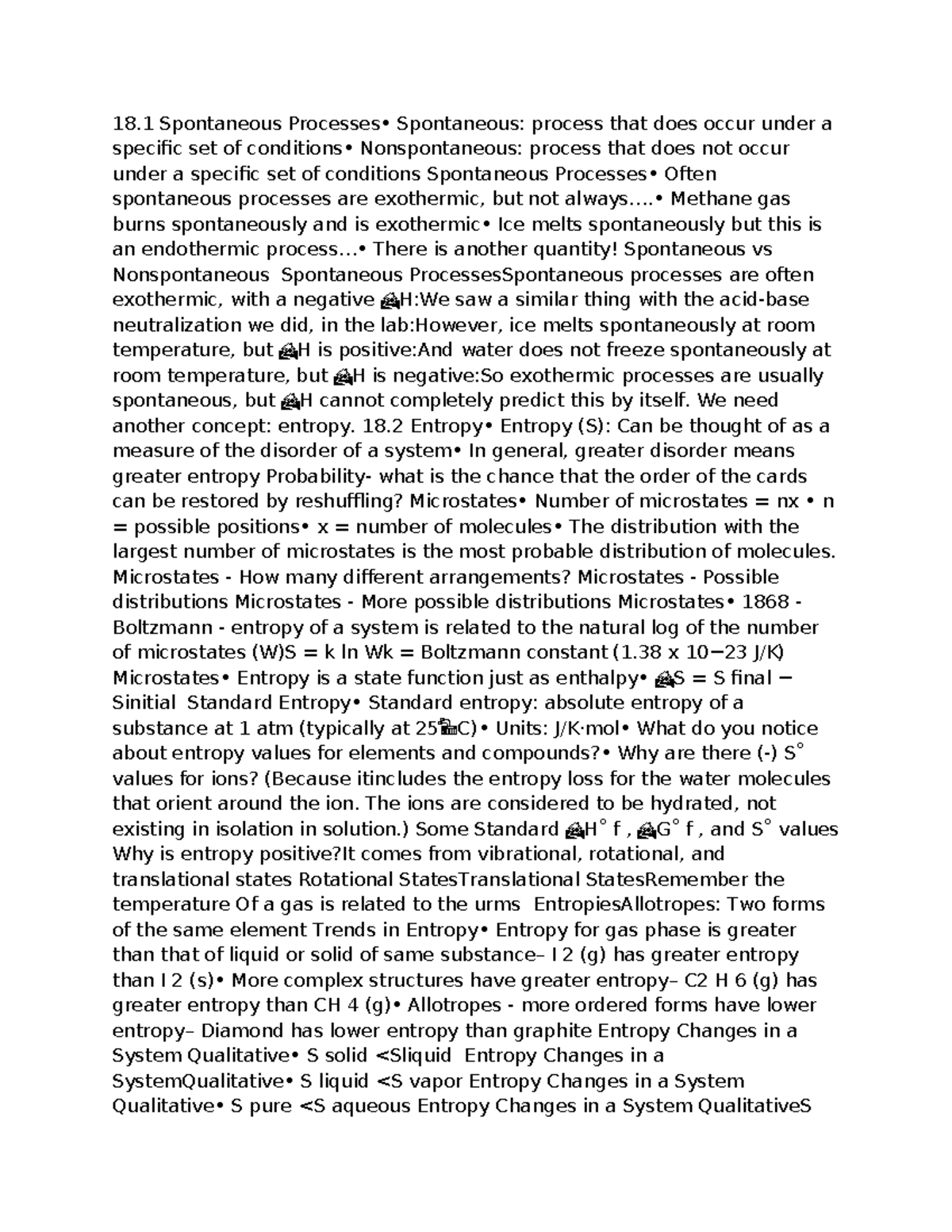 Document 19 - Summary General Chemistry II - 18 Spontaneous Processes ...