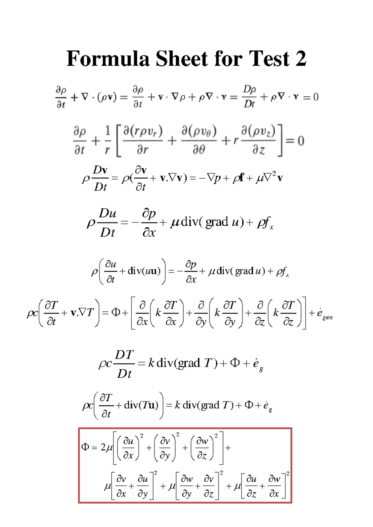 Semester Test 2 Formula Sheet - Formula Sheet for Test 2 v v f v v v 2 ...