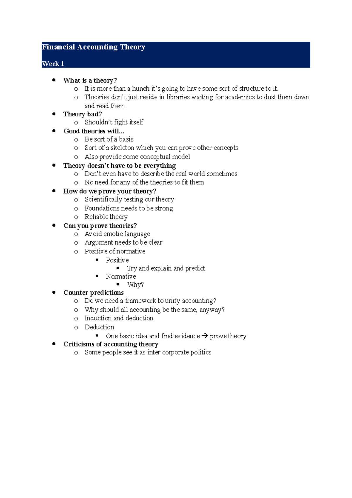 Financial Accounting Theory (FAT) - Week 1 Overview and Key Concepts ...