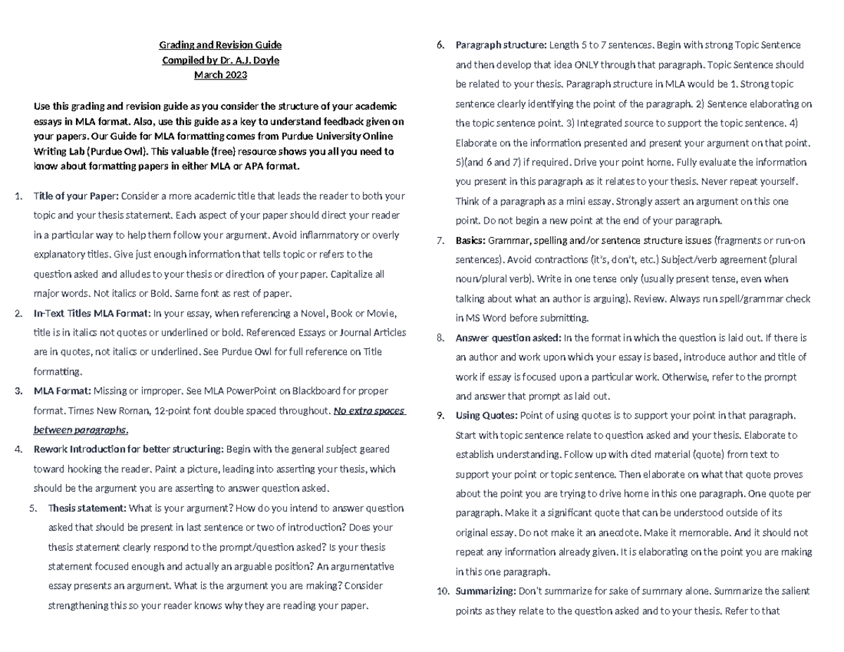 Revision Guide 12321: Grading and Structuring Academic Essays - Studocu