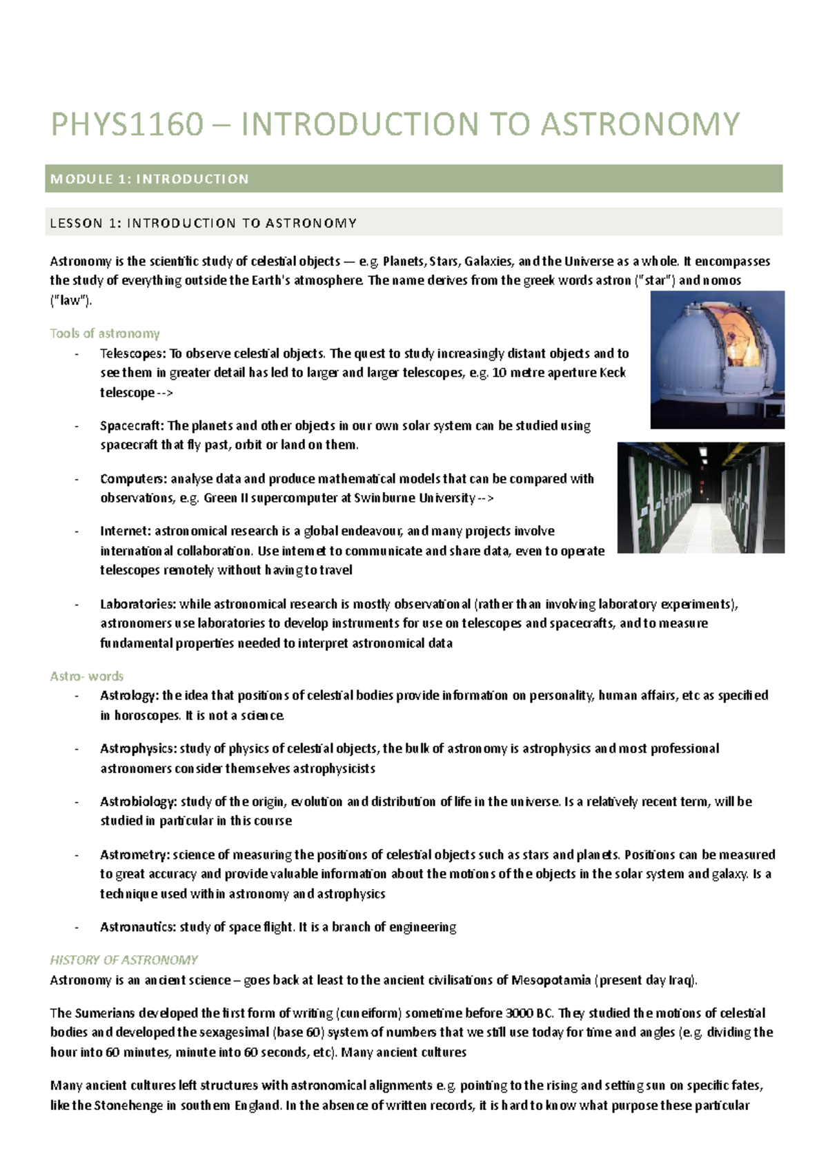 PHYS1160 Comprehensive Lecture Notes on Astronomy & Astrobiology - Studocu