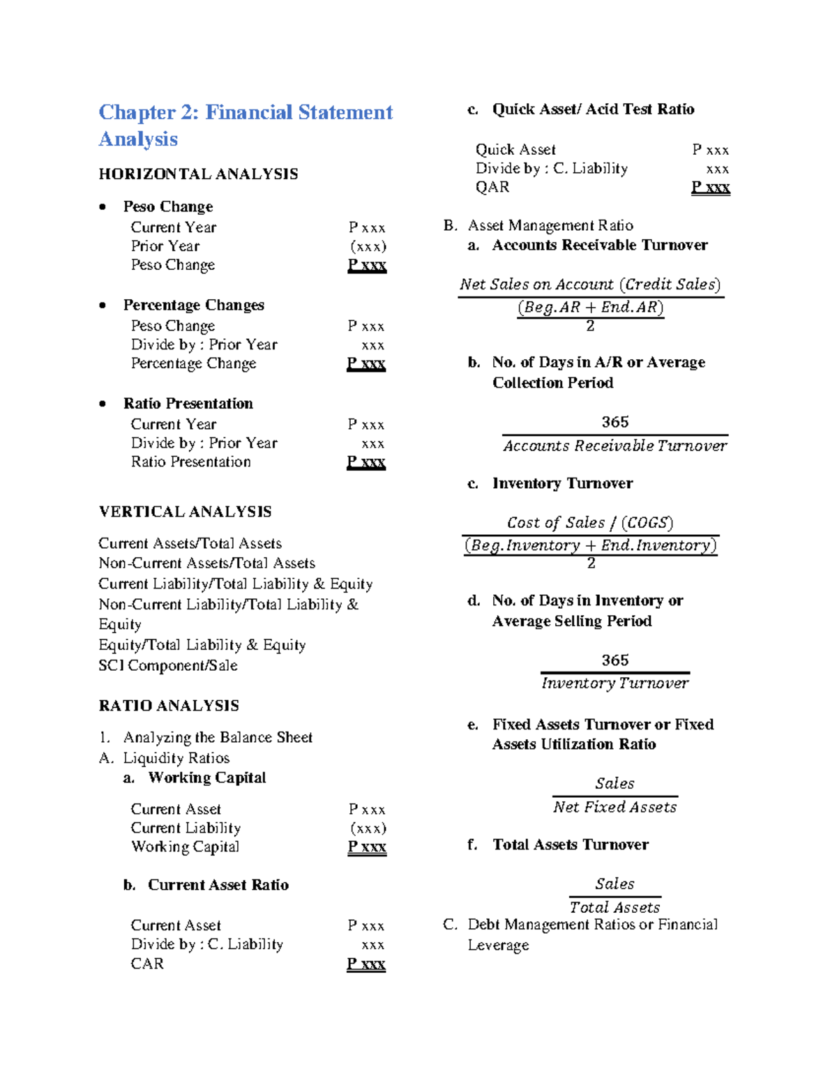 Fin Man - Formulas and Analysis for Financial Statements - Studocu