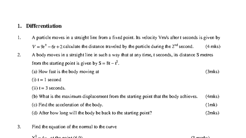 Differentiation Questions and Solutions - Course Code: DFT101 - Studocu