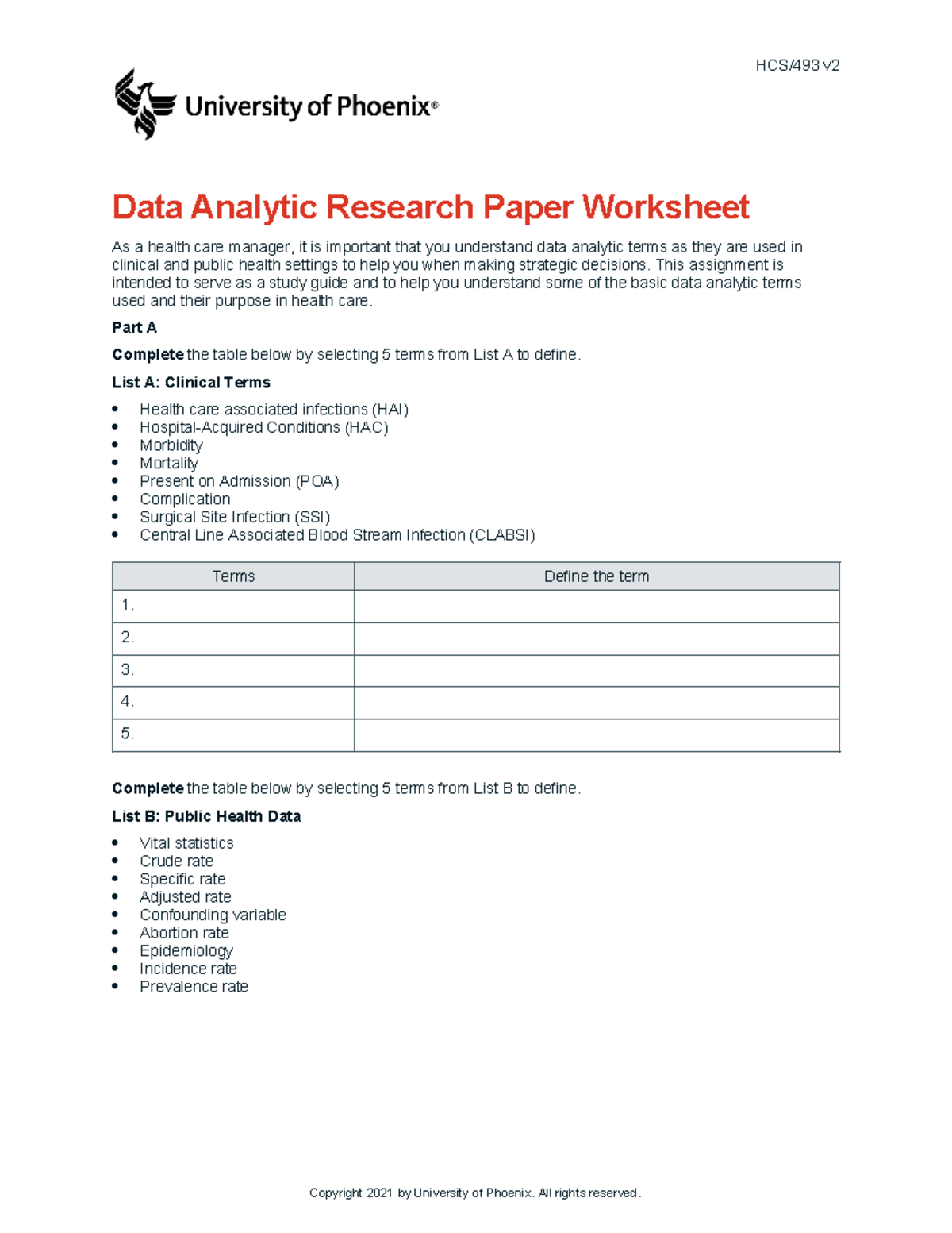 HCS493V2 WK3 Data Analytic Research Paper Worksheet - Studocu