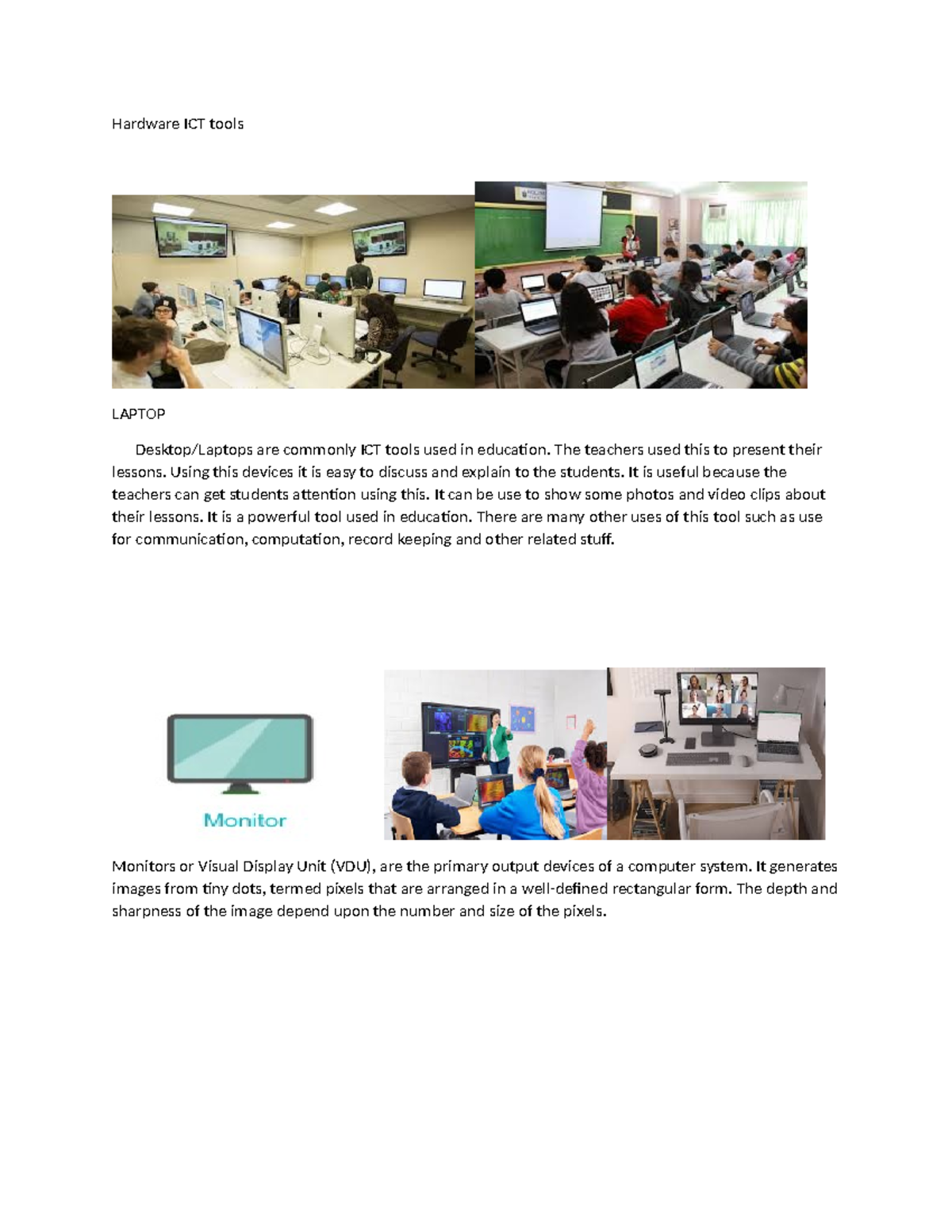 Hardware ICT Tools - Hardware ICT tools LAPTOP Desktop/Laptops are ...