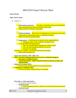MIS Exam 2 Review Sheet - Chapter 6 The problems of using the ...