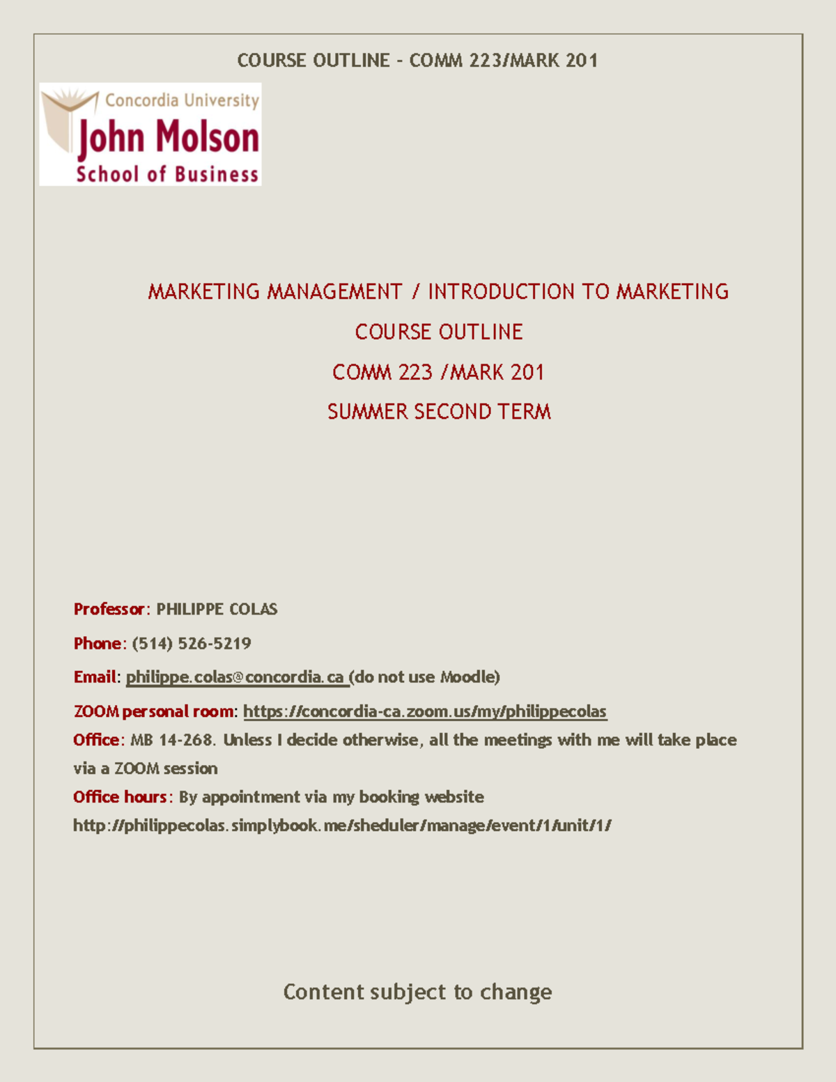 Course Outline - COMM 223 / MARK 201 - Summer 2022 by Philippe Colas ...