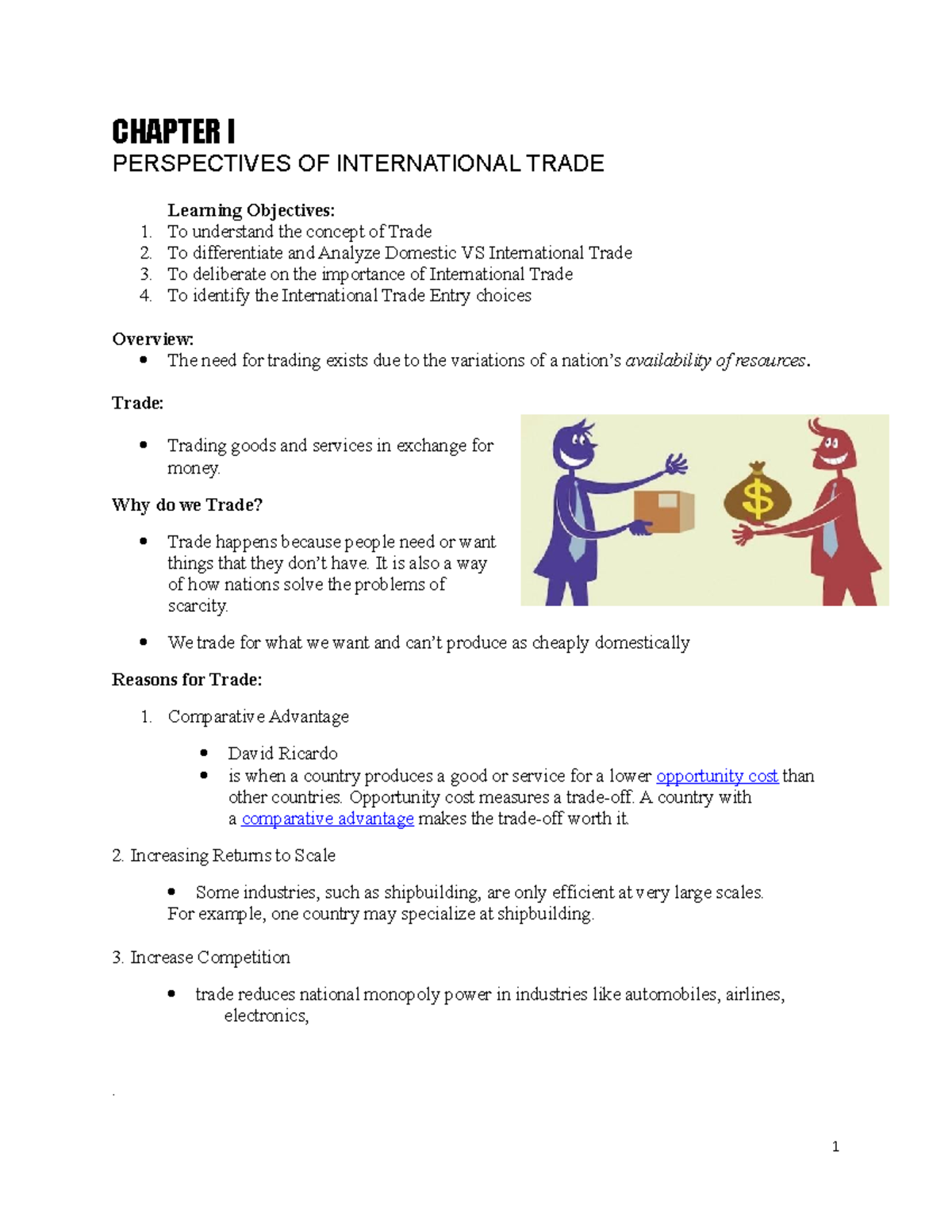 INT. Trade Module - Lecture Notes Chapter 1: Perspectives on Trade ...