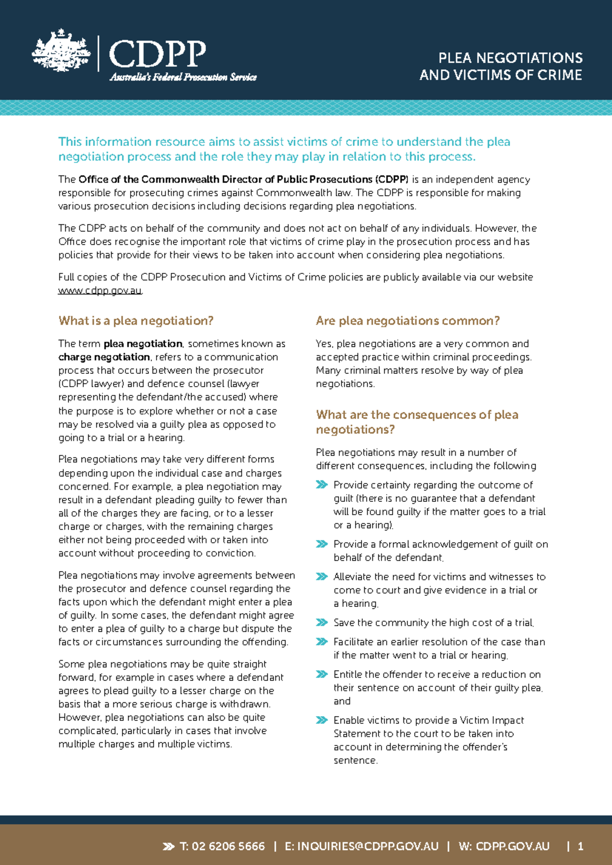 Plea Negotiations & Victims of Crime: A CDPP Info Sheet - Studocu