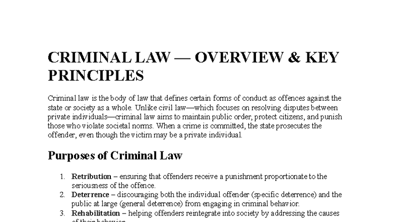 CRIM 101: Summary of Key Principles in Criminal Law - Studocu