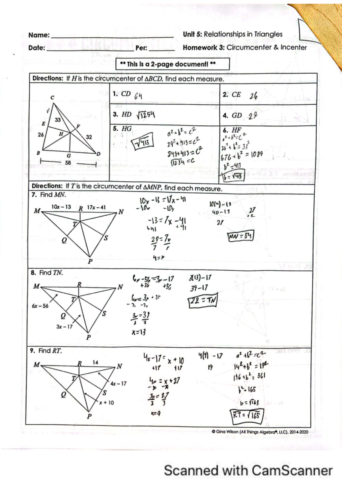 Geometry Homework 3: Relationships in Triangles & Circumcenter - Studocu
