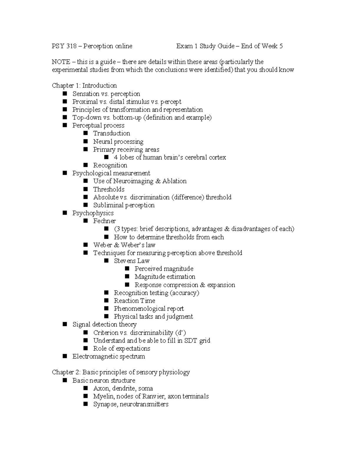 PSY 318 Perception Exam 1 Study Guide: Key Concepts & Principles - Studocu