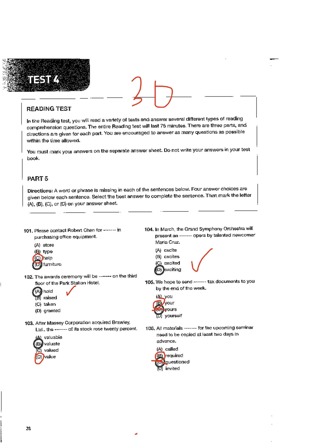 TEST 4 READING COMPREHENSION PART 5-6 - Studocu