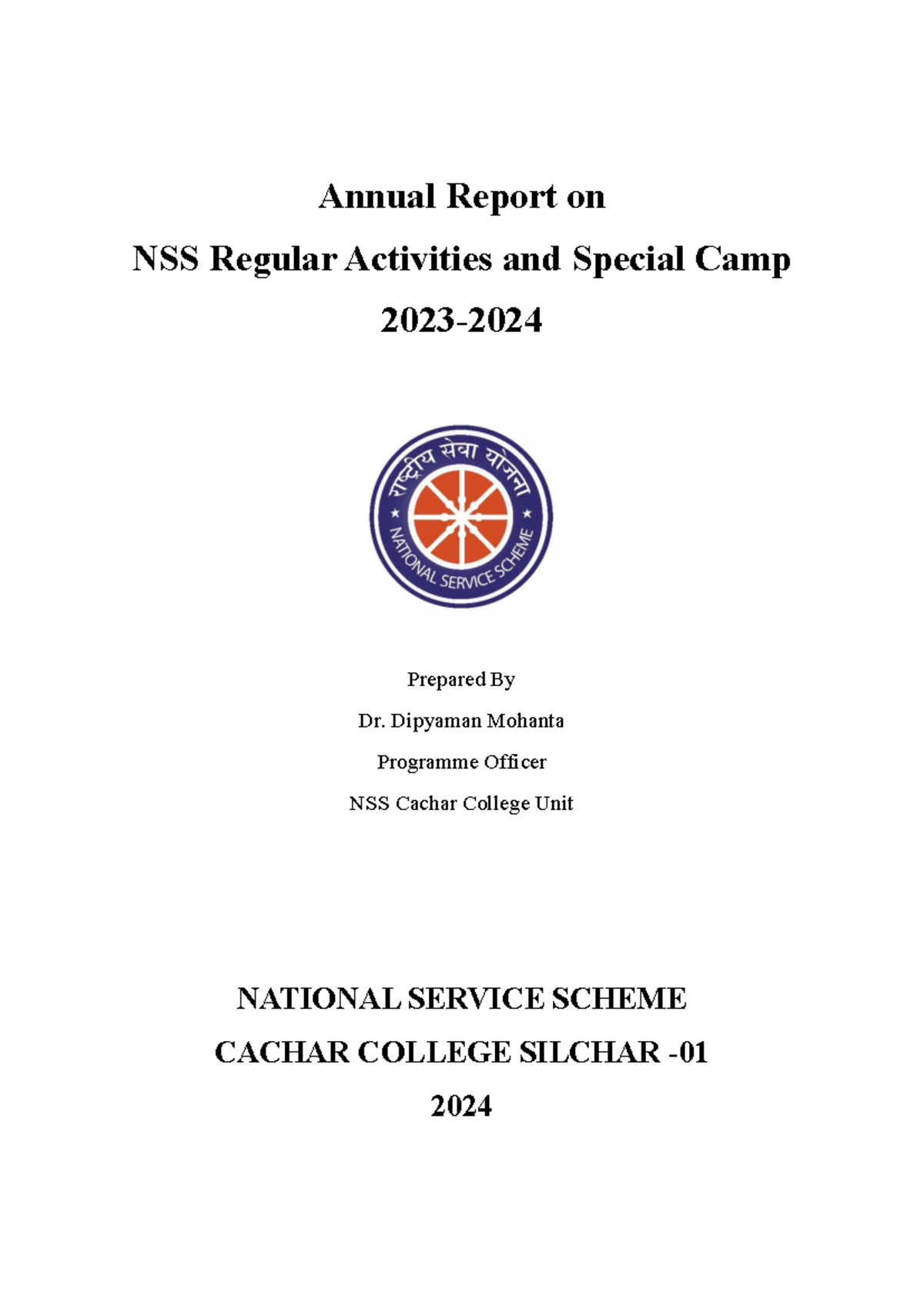 NSS Regular Activities & Special Camp Report 2024 - Cachar College ...