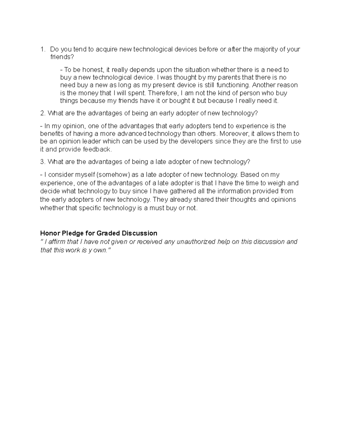 Discussion 1.1 Introduction Catalyst for Change - Do you tend to ...