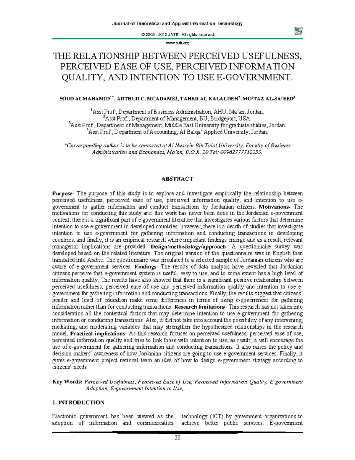 The Impact of Perceived Usefulness and Ease of Use on e-Government ...