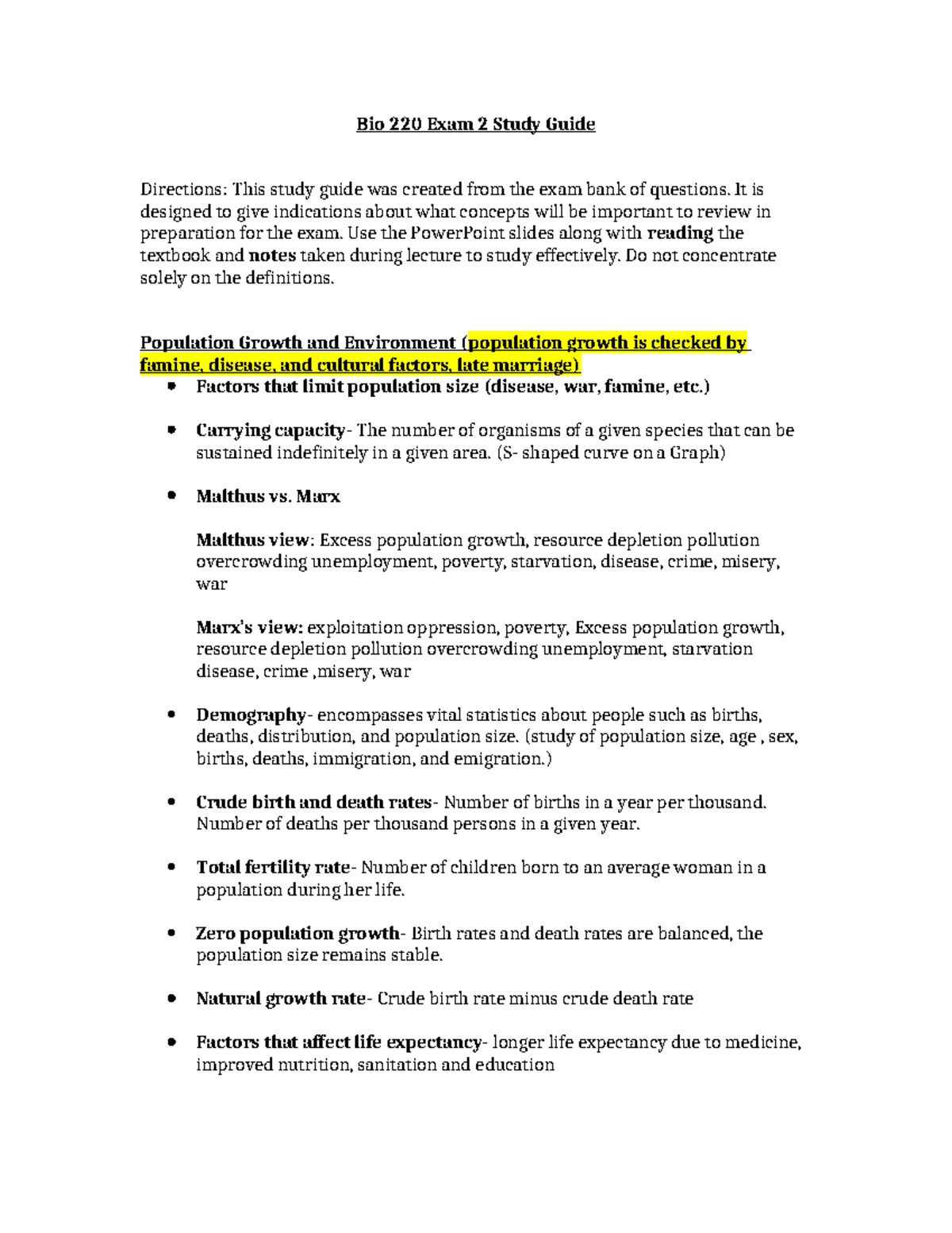 Bio 220 Exam 2 study guide: Key concepts and review materials - Studocu