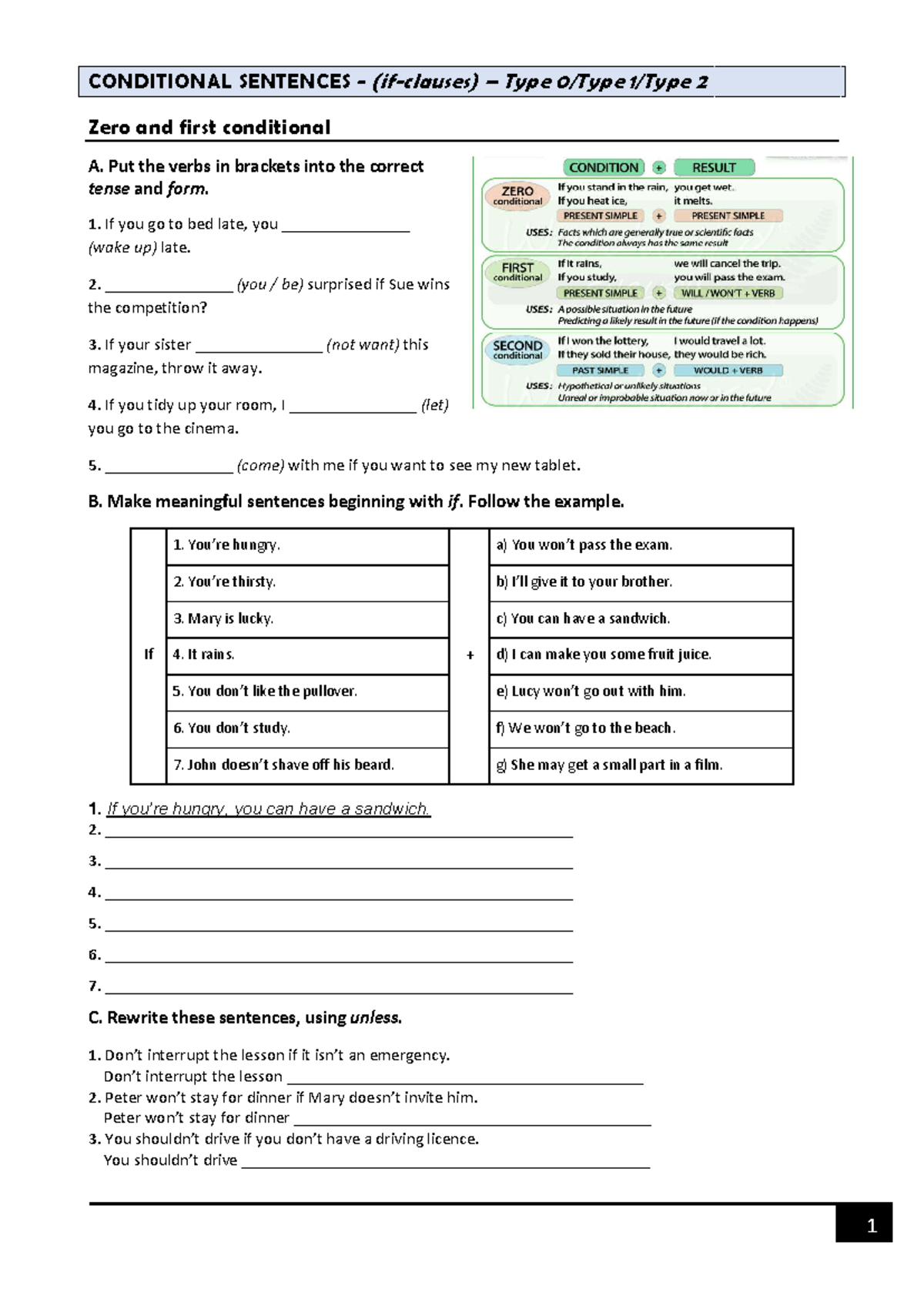 Conditional Sentences Practice for 9th Grade - Studocu