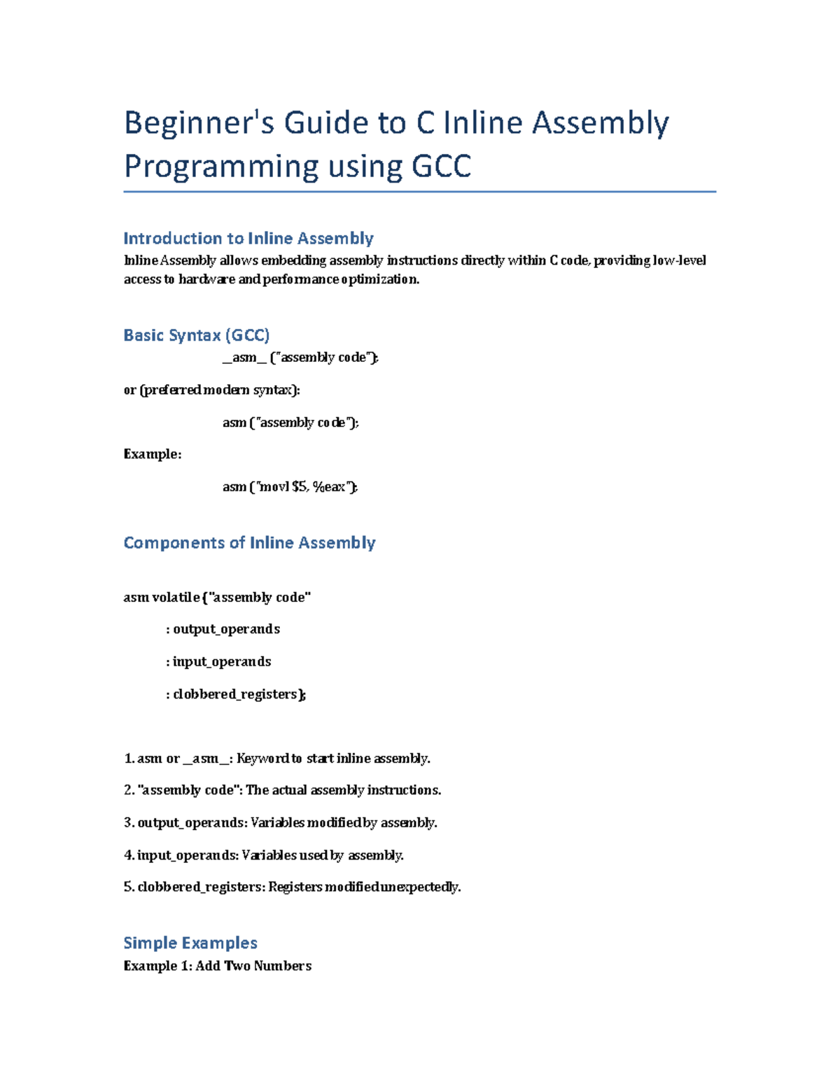 C Inline Assembly Guide (GCC): A Comprehensive Overview - Studocu