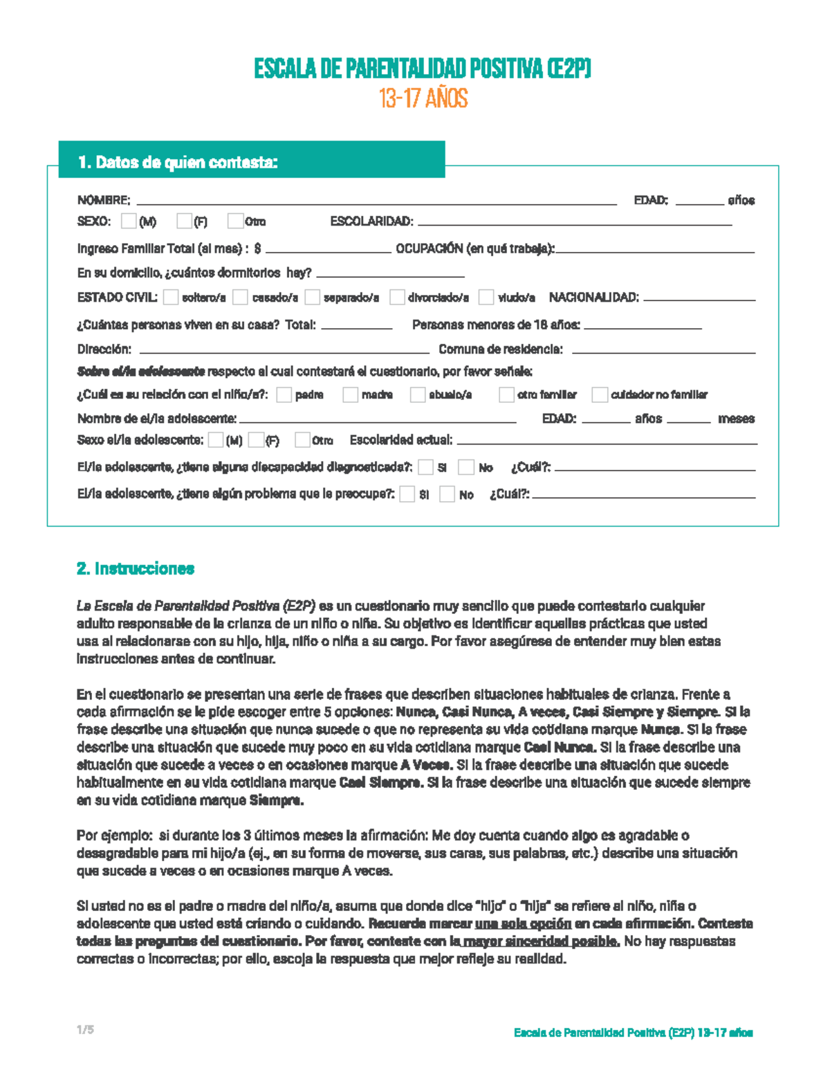 Escala de Parentalidad Positiva (E2P) para Adolescentes de 13 a 17 Años ...