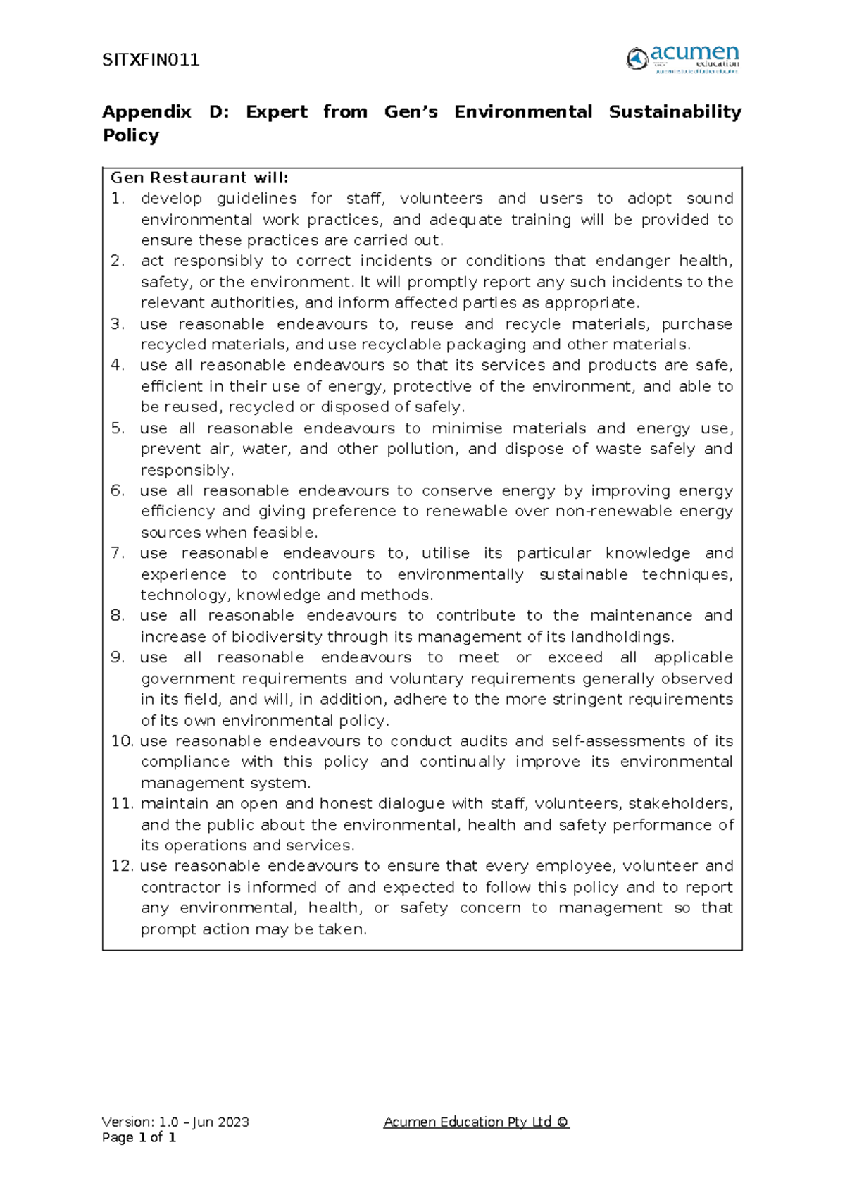 Appendix D - for all girls and boys - SITXFIN Appendix D: Expert from ...