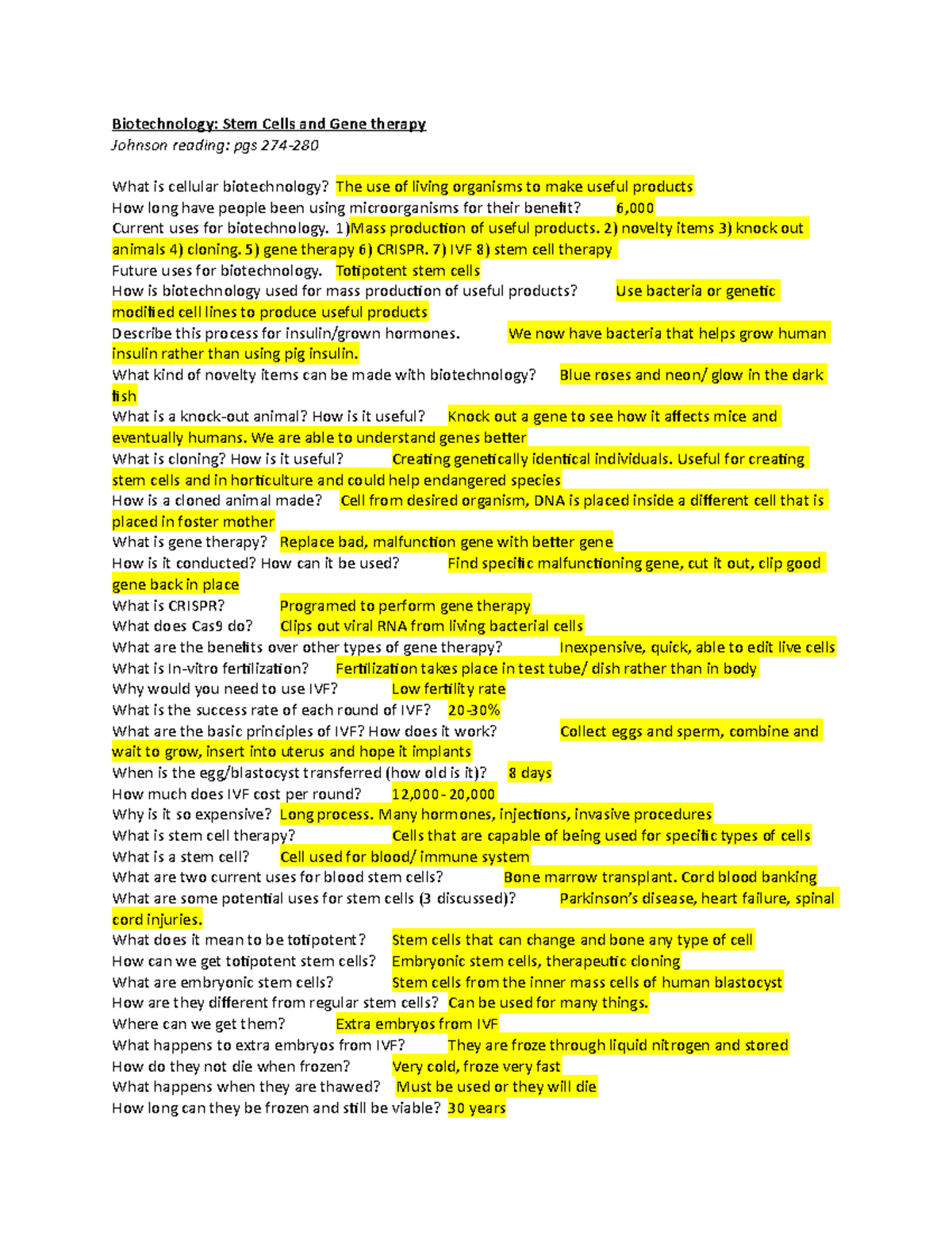 Biology 1101 Stem Cells & Gene Therapy Study Guide Notes - Studocu