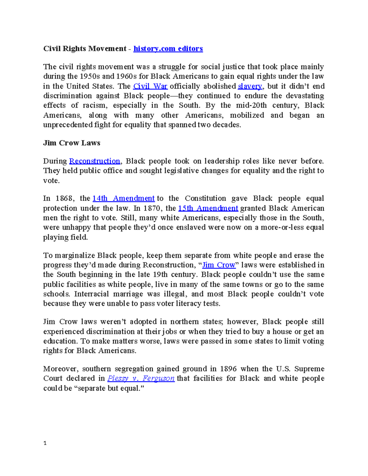 Civil Rights Movement: Key Events & Legislation Overview - Studocu