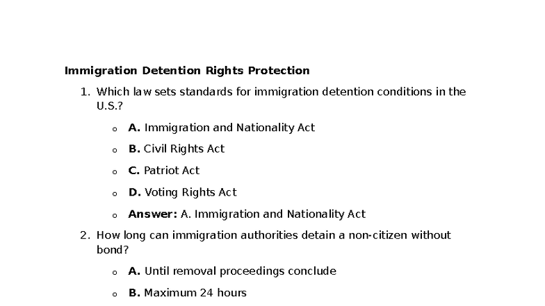 Immigration Detention Rights: Key Legal Protections and Issues - Studocu