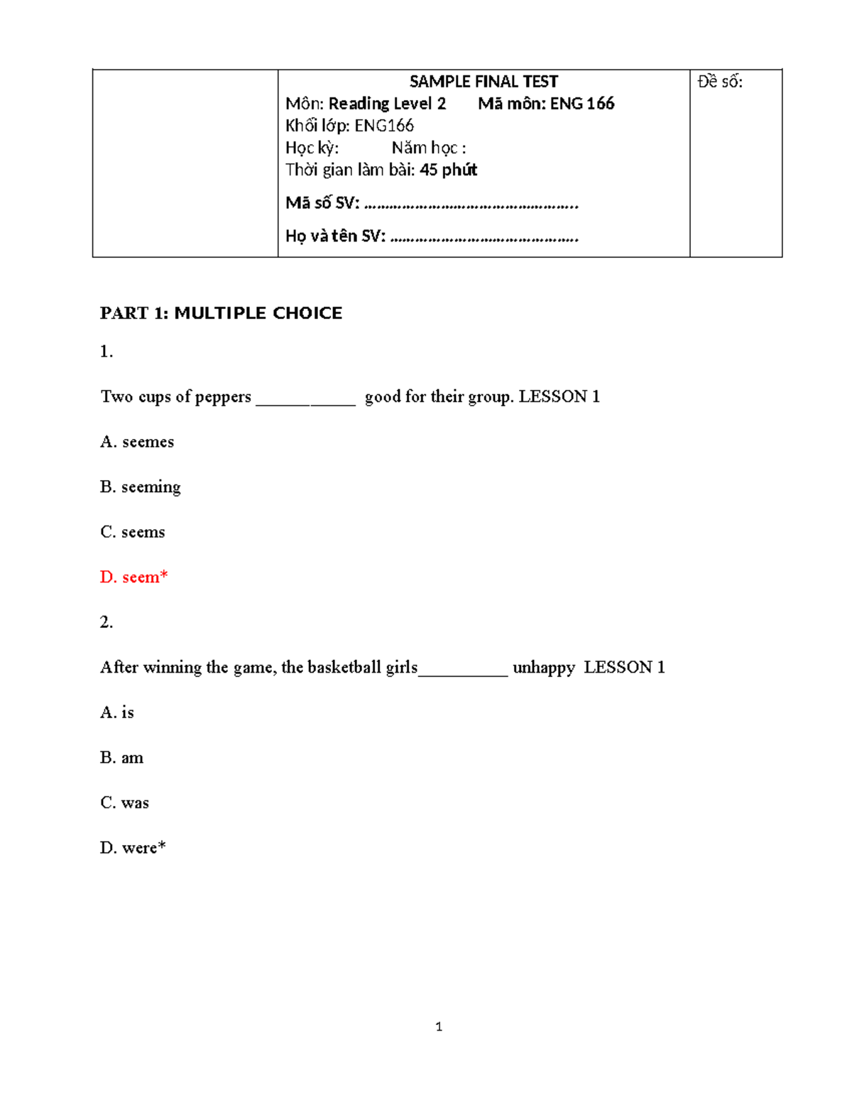 Sample Final Test Revision - ENG 166 - Studocu