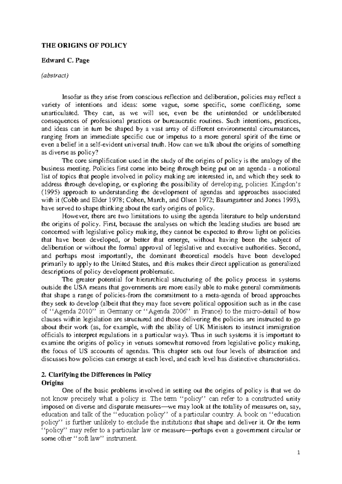 06 the origins of policy - THE ORIGINS OF POLICY Edward C. Page ...