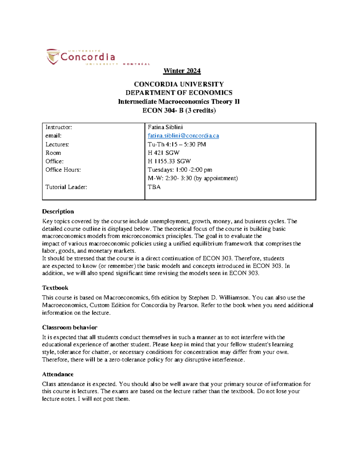 Econ 304 Course Outline: Intermediate Macroeconomics Theory II 2024 ...