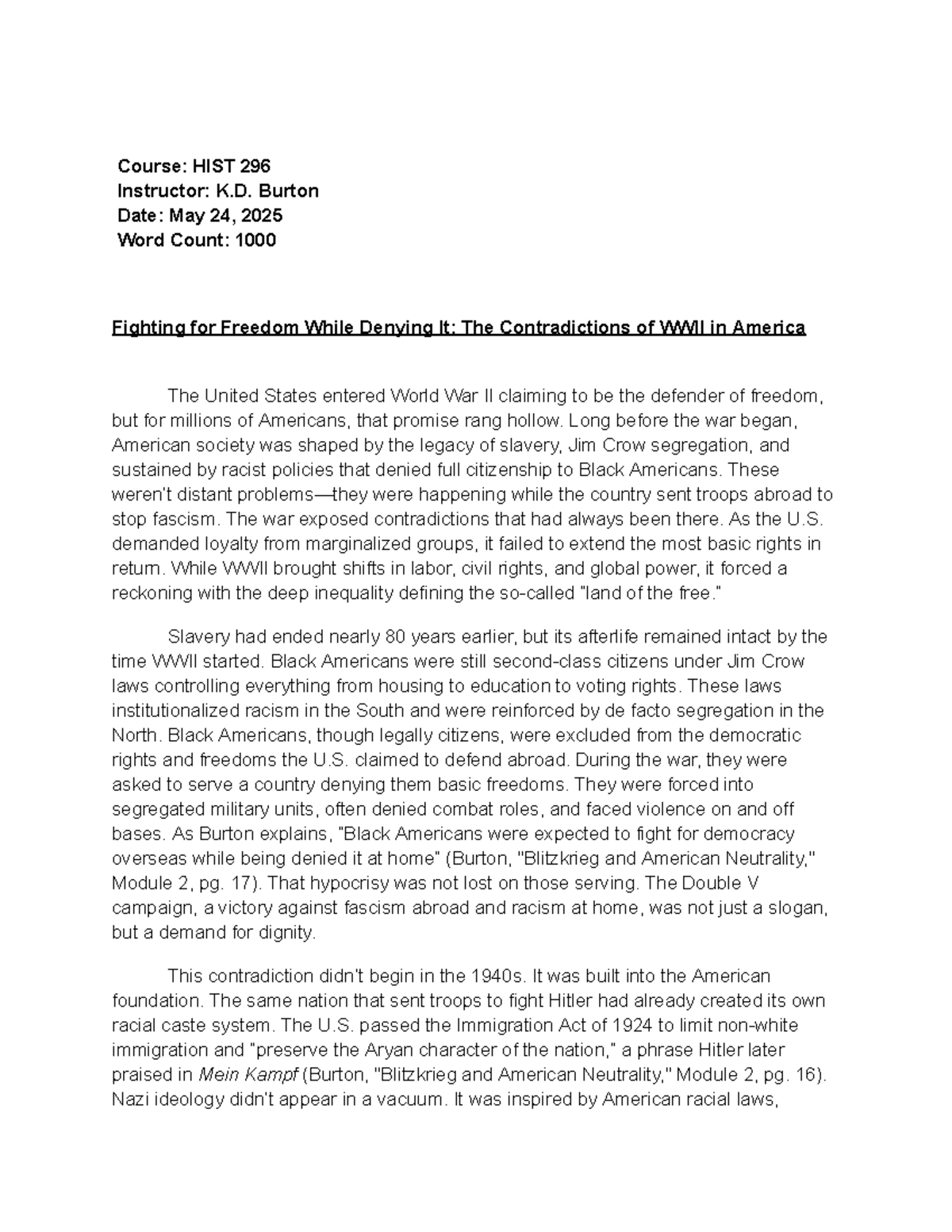 HIST Position Paper: The Paradox of Freedom in WWII America - Studocu