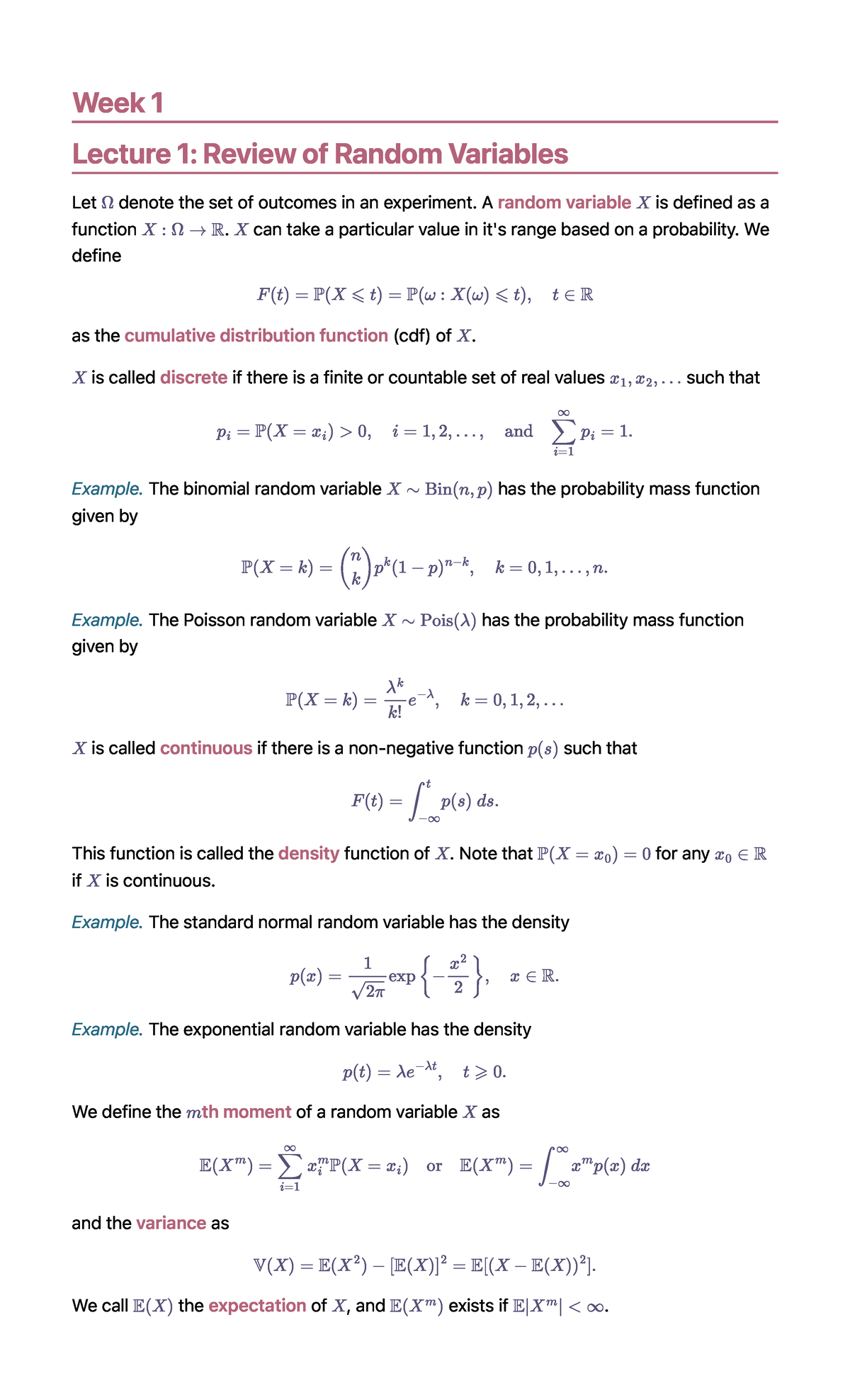 STAT3021 Week 1 Lecture Notes: Random Variables Overview - Studocu