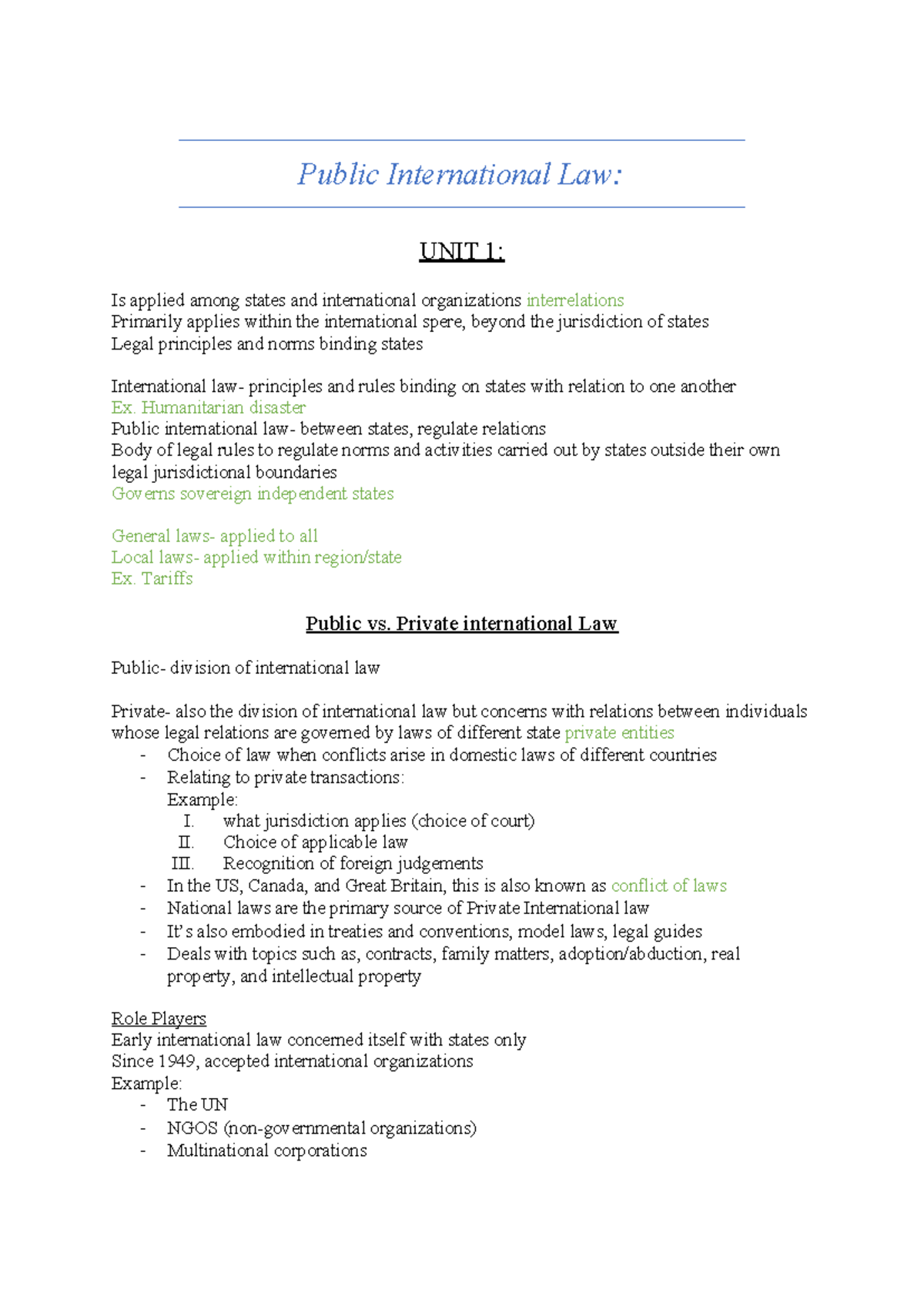 Public International Law 321: Units 1 & 2 Overview and Key Concepts ...