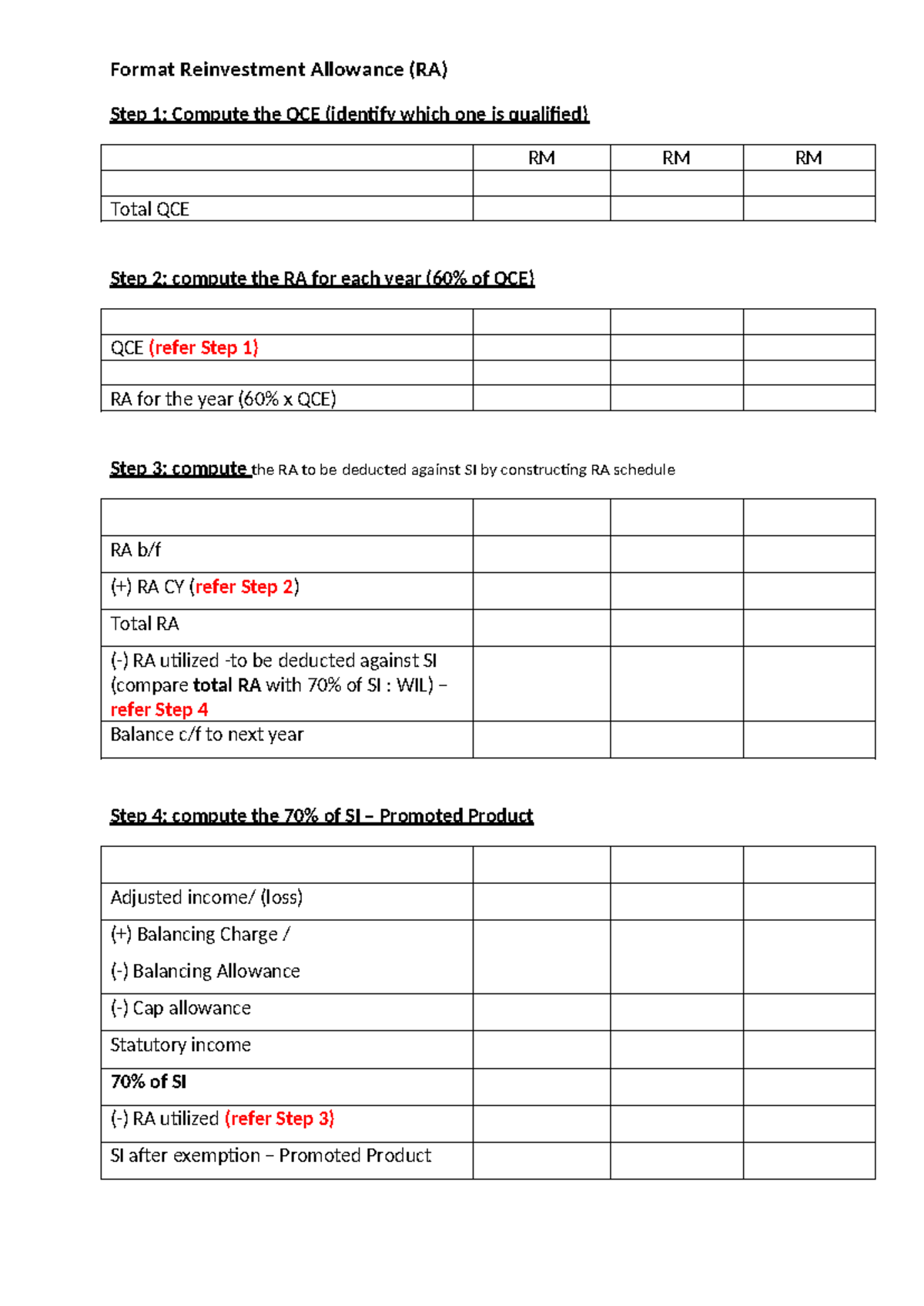 Chap 4 - Format for Reinvestment Allowance (RA), ITA, and Pioneer ...