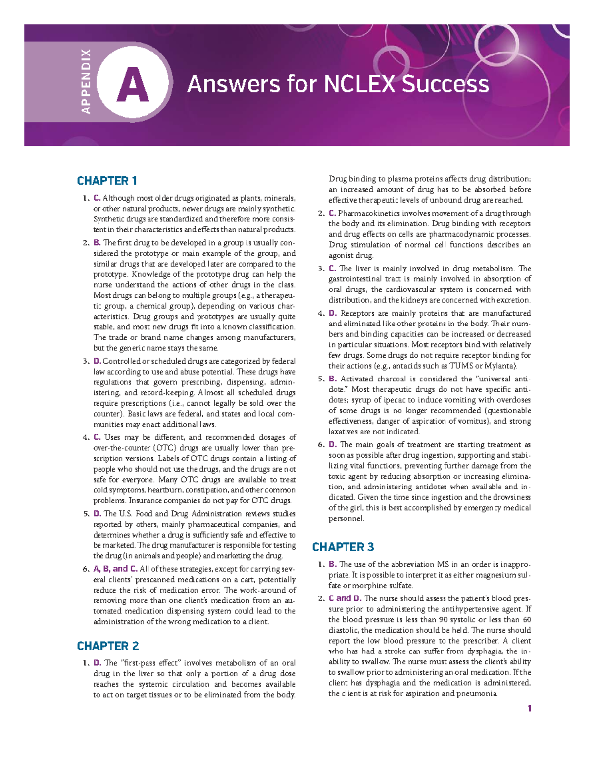 AP PHARMACOLOGY NCLEX SUCCESS: APPENDIX A ANSWERS - Studocu