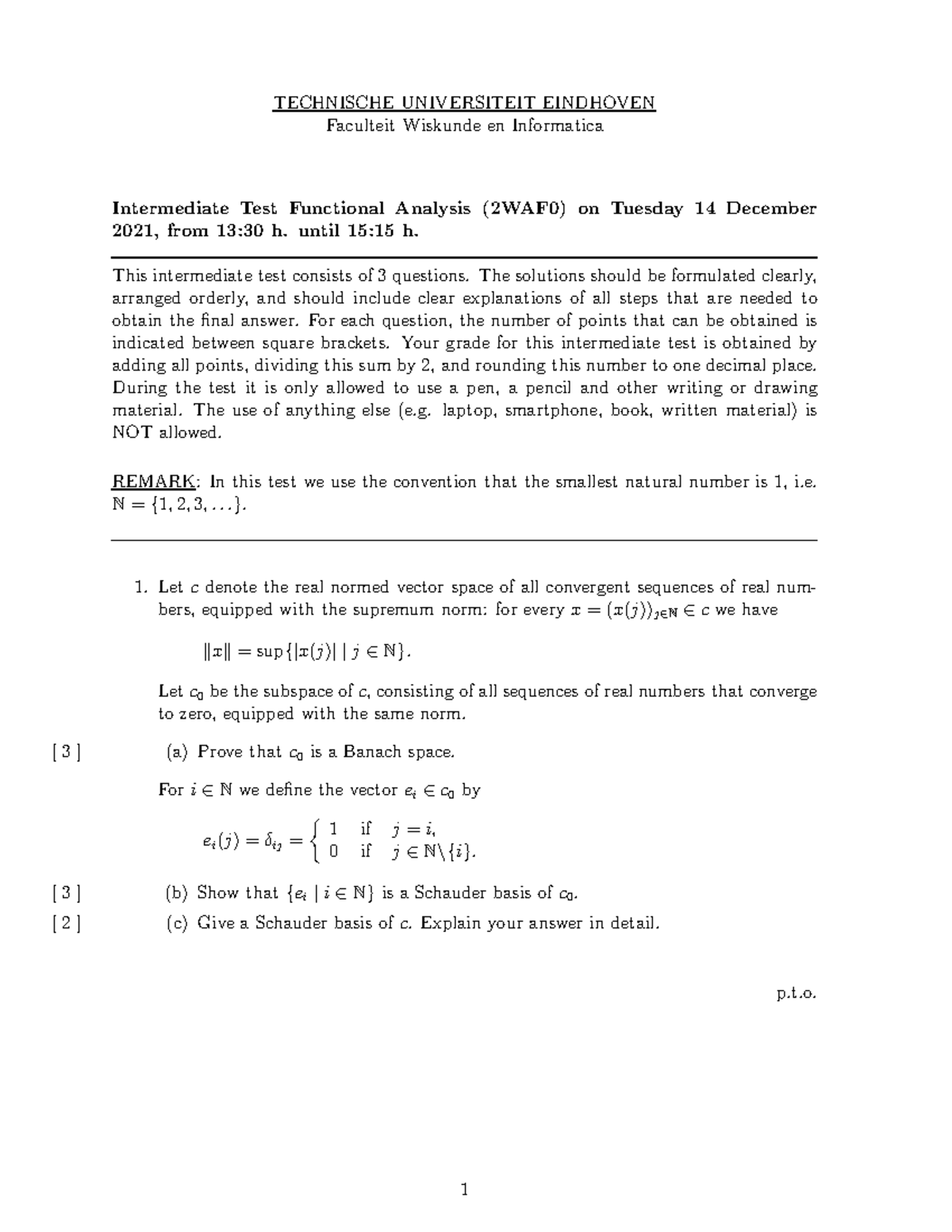 Midterm Exam Guide for Functional Analysis (2WAF0) - Dec 2021 - Studeersnel