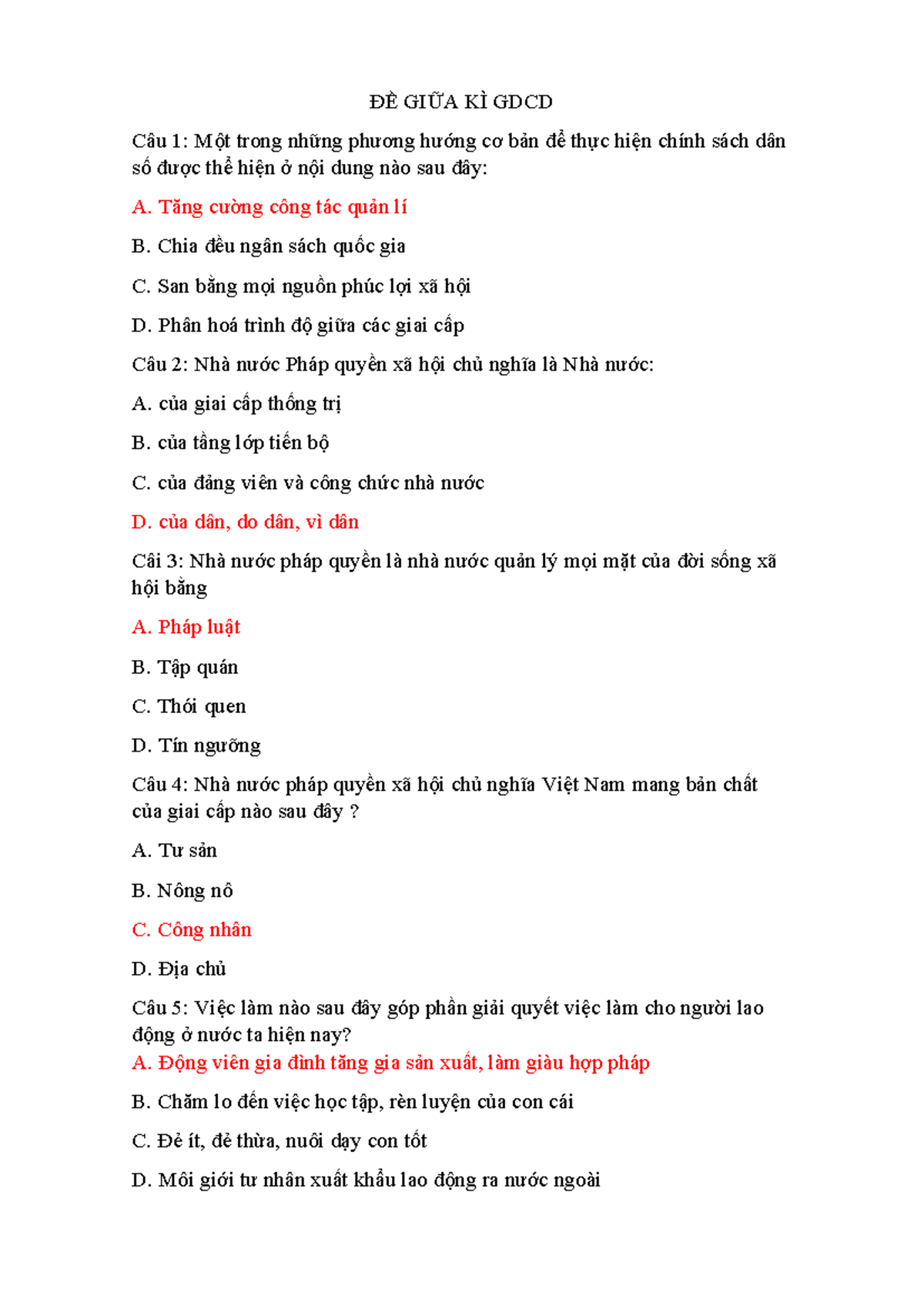 ĐỀ GIỮA KÌ GDCD - dffdf - ĐỀ GIỮA KÌ GDCD Câu 1: Một trong những phương ...