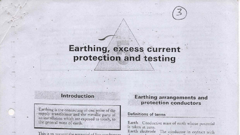 3. Earthing and Excess Current Protection Overview - Studocu