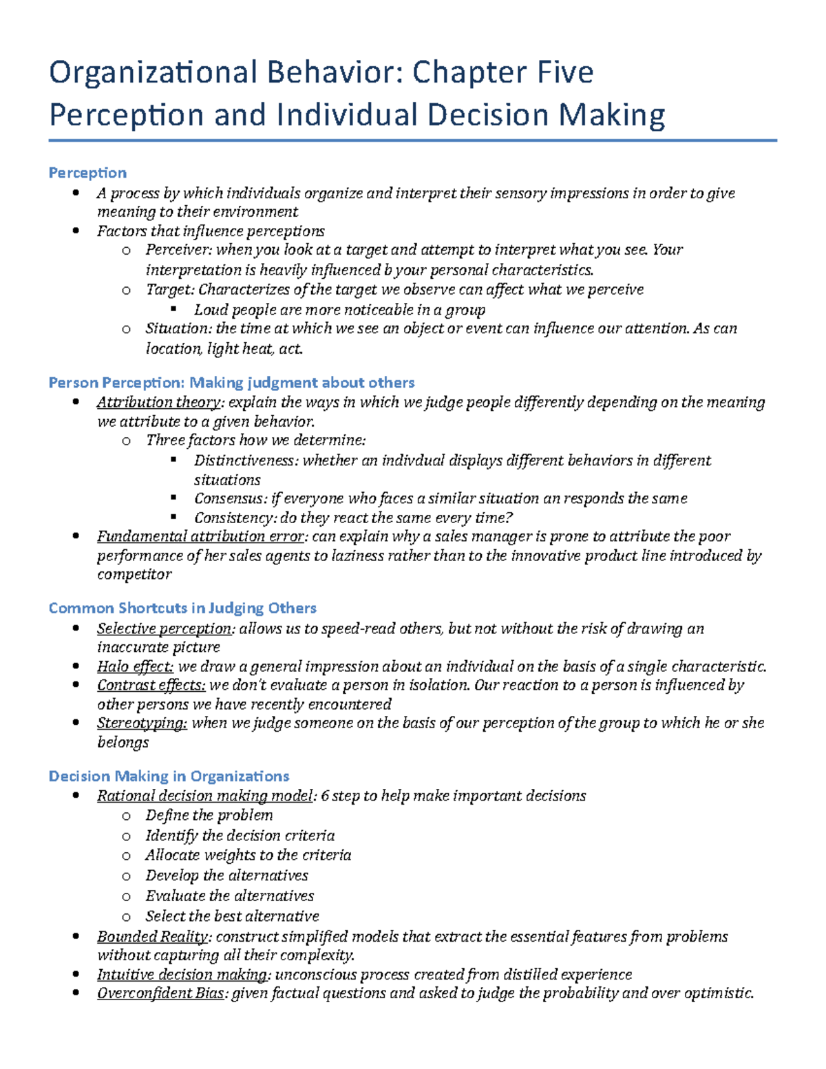 Organizational Behavior- chapter 5 outline - Organizational Behavior ...