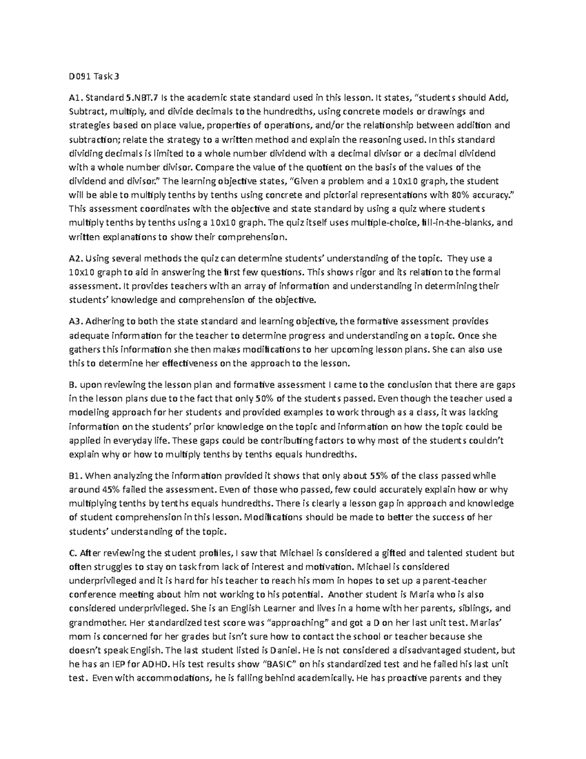 D091 Task 3 - Pass - D091 Task 3 A1. Standard 5.NBT Is the academic ...