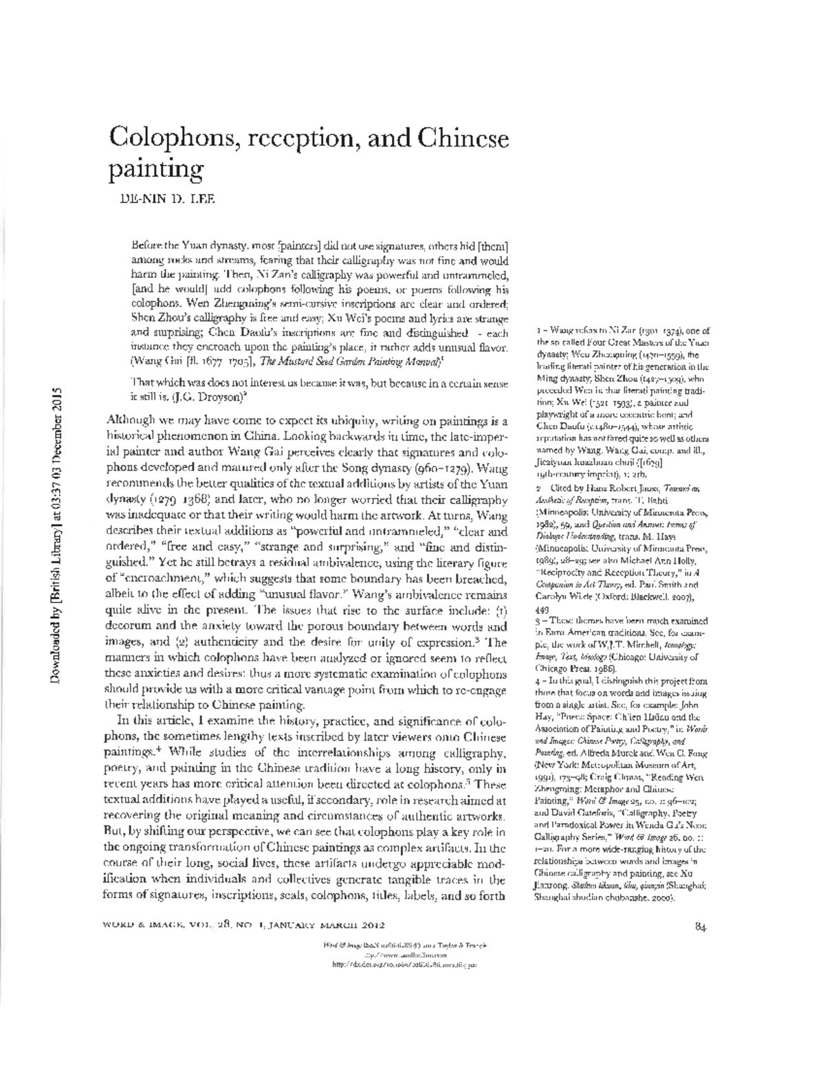 Colophons and Their Impact on Reception of Chinese Art - Lee D 2012 ...