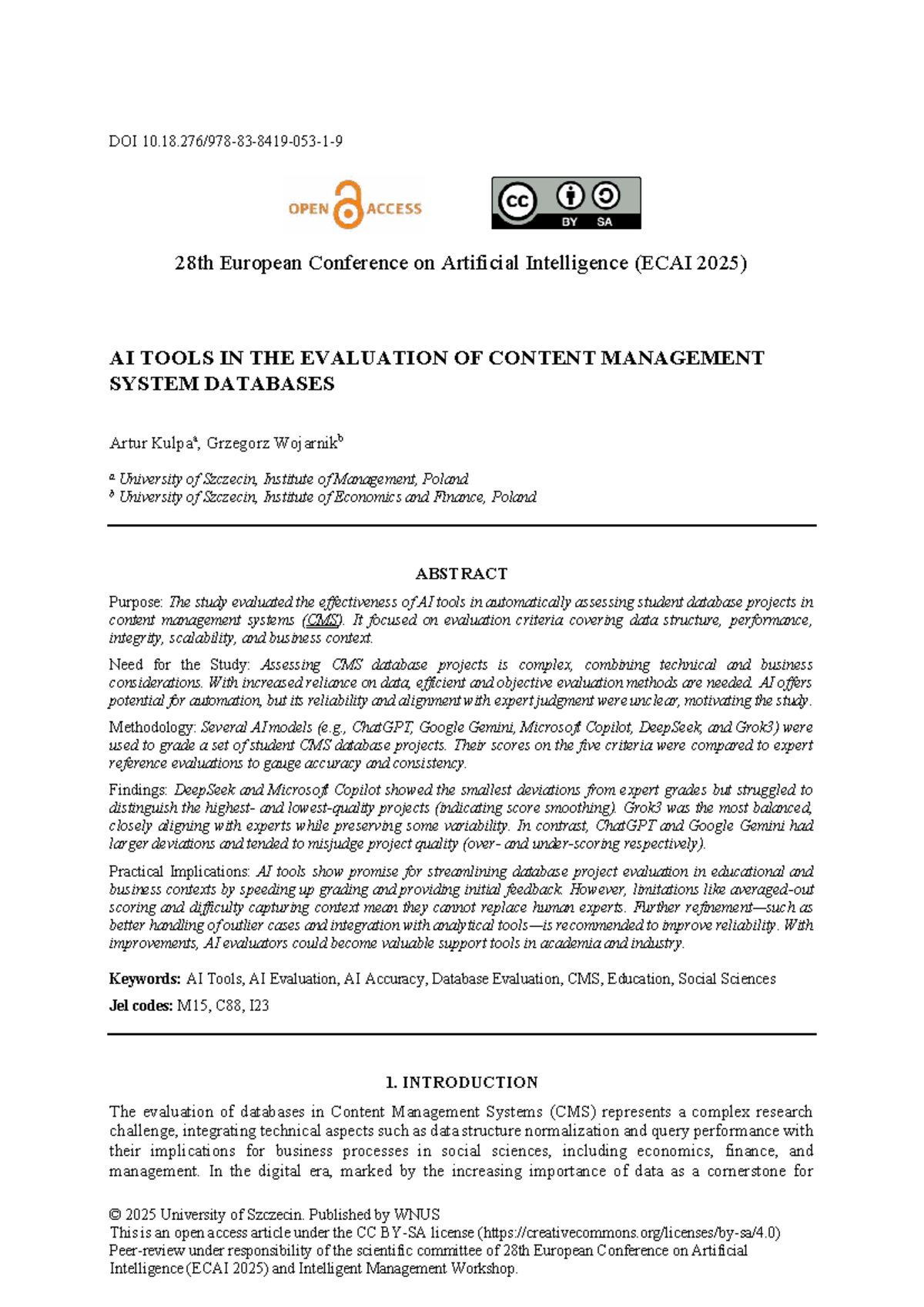 ECAI 2025: Evaluating AI Tools for CMS Database Assessment - Studocu