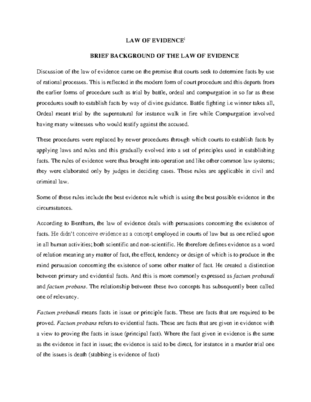 LAW 101: Comprehensive Notes on the Law of Evidence - Studocu
