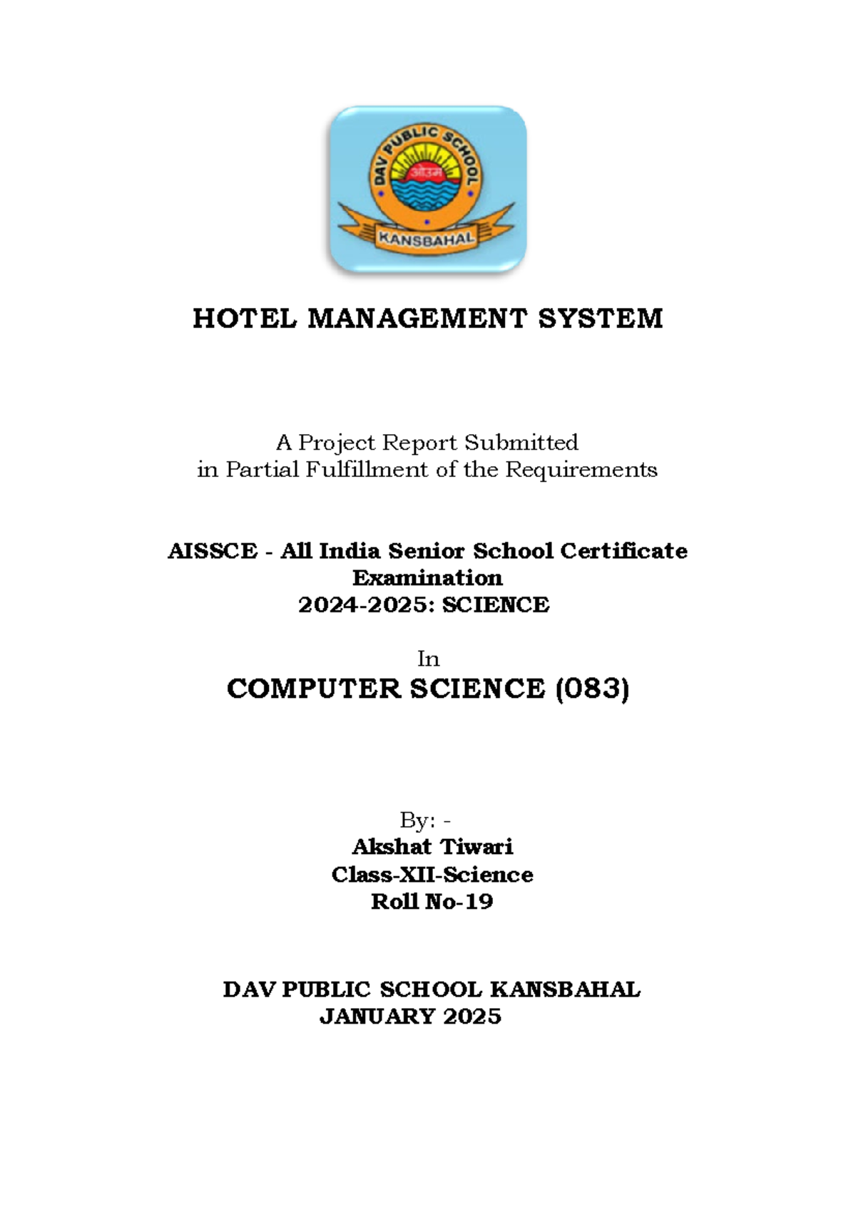 Hotel Managment - HOTEL MANAGEMENT SYSTEM A Project Report Submitted in ...